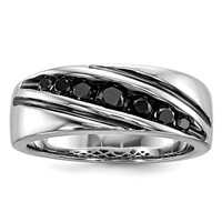 White Night Sterling Silver Rhodium-plated Black Diamond Men's Band Ring view 1