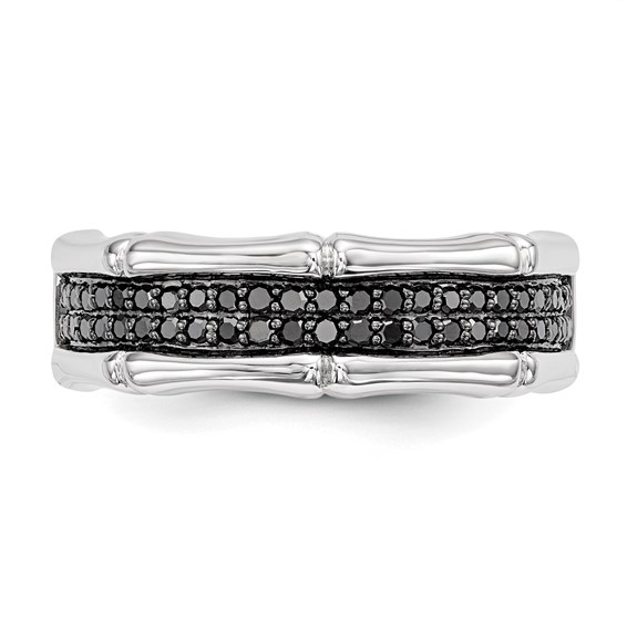 White Night Sterling Silver Rhodium-plated Black Diamond Men's Ring