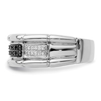 White Night Sterling Silver Rhodium-plated White and Black Diamond Men's Ring view 3