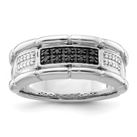 White Night Sterling Silver Rhodium-plated White and Black Diamond Men's Ring view 1