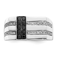 White Night Sterling Silver Rhodium-plated Black and White Diamond Men's Ring view 4