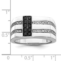 White Night Sterling Silver Rhodium-plated Black and White Diamond Men's Ring view 5