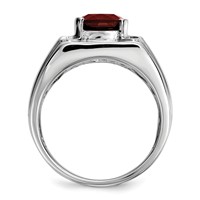 White Night Sterling Silver Rhodium-plated Garnet and Diamond Square Men's Ring view 2