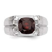 White Night Sterling Silver Rhodium-plated Garnet and Diamond Square Men's Ring view 4