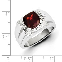 White Night Sterling Silver Rhodium-plated Garnet and Diamond Square Men's Ring view 5
