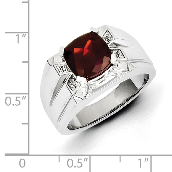 White Night Sterling Silver Rhodium-plated Garnet and Diamond Square Men's Ring