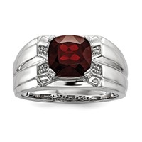White Night Sterling Silver Rhodium-plated Garnet and Diamond Square Men's Ring view 1
