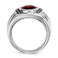 White Night Sterling Silver Black Rhodium-plated Garnet and Diamond Oval Men's Ring view 2