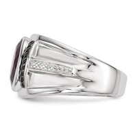 White Night Sterling Silver Black Rhodium-plated Garnet and Diamond Oval Men's Ring view 3