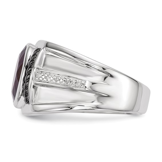 White Night Sterling Silver Black Rhodium-plated Garnet and Diamond Oval Men's Ring