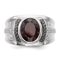 White Night Sterling Silver Black Rhodium-plated Garnet and Diamond Oval Men's Ring view 4