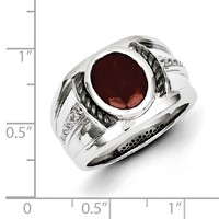 White Night Sterling Silver Black Rhodium-plated Garnet and Diamond Oval Men's Ring view 5