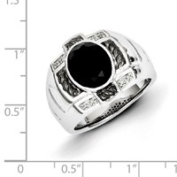 White Night Sterling Silver Black Rhodium-plated Diamond and Onyx Oval Men's Ring view 3