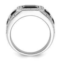 White Night Sterling Silver Black Rhodium-plated Diamond and Onyx Cross Men's Ring view 2