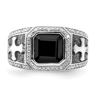White Night Sterling Silver Black Rhodium-plated Diamond and Onyx Cross Men's Ring view 4