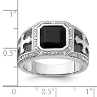 White Night Sterling Silver Black Rhodium-plated Diamond and Onyx Cross Men's Ring view 5