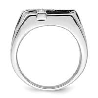 White Night Sterling Silver Rhodium-plated Diamond and Black Onyx Cross Men's Ring view 2
