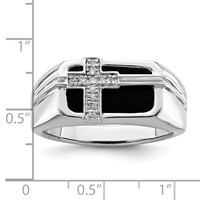 White Night Sterling Silver Rhodium-plated Diamond and Black Onyx Cross Men's Ring view 5