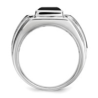 White Night Sterling Silver Rhodium-plated Diamond and Onyx Men's Ring view 2