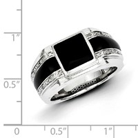 White Night Sterling Silver Rhodium-plated Diamond and Onyx Men's Ring view 3