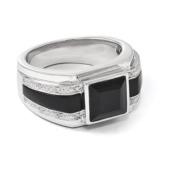 White Night Sterling Silver Rhodium-plated Diamond and Onyx Men's Ring