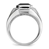 White Night Sterling Silver Rhodium-plated Diamond and Black Onyx Square Men's Ring view 2