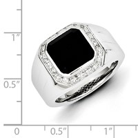White Night Sterling Silver Rhodium-plated Diamond and Black Onyx Square Men's Ring view 3