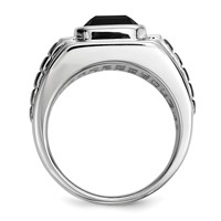 White Night Sterling Silver Black Rhodium-plated Diamond and Onyx Square Men's Ring view 2