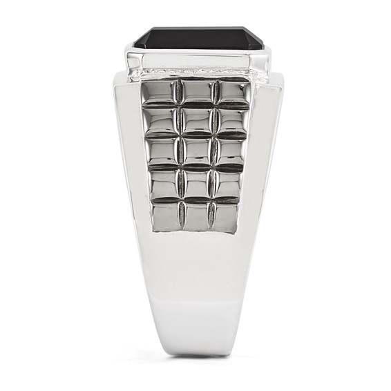 White Night Sterling Silver Black Rhodium-plated Diamond and Onyx Square Men's Ring