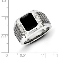 White Night Sterling Silver Black Rhodium-plated Diamond and Onyx Square Men's Ring view 5