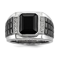 White Night Sterling Silver Black Rhodium-plated Diamond and Onyx Square Men's Ring view 1