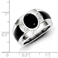 White Night Sterling Silver Rhodium-plated Diamond and Onyx Men's Ring view 3