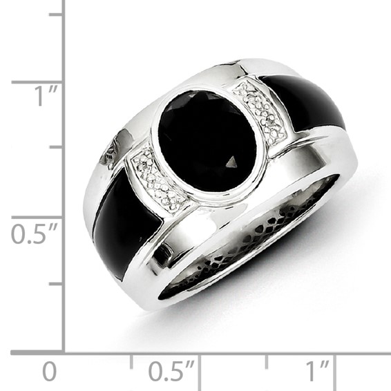 White Night Sterling Silver Rhodium-plated Diamond and Onyx Men's Ring