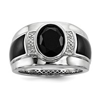 White Night Sterling Silver Rhodium-plated Diamond and Onyx Men's Ring view 1