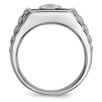 White Night Sterling Silver Rhodium-plated Black Diamond Square Skull Men's Ring view 2