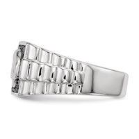 White Night Sterling Silver Rhodium-plated Black Diamond Square Skull Men's Ring view 3