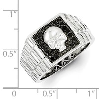 White Night Sterling Silver Rhodium-plated Black Diamond Square Skull Men's Ring view 5