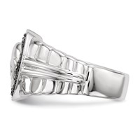 White Night Sterling Silver Rhodium-plated Black Diamond Oval Skull Men's Ring view 3