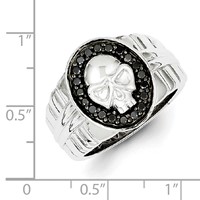 White Night Sterling Silver Rhodium-plated Black Diamond Oval Skull Men's Ring view 5