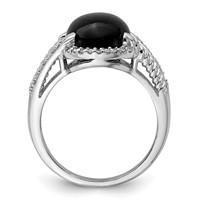 Sterling Silver Rhodium-plated Onyx and Diamond Ring view 2