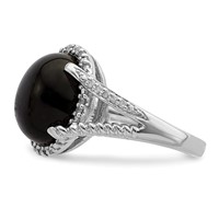 Sterling Silver Rhodium-plated Onyx and Diamond Ring view 4