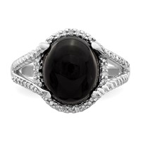 Sterling Silver Rhodium-plated Onyx and Diamond Ring view 5