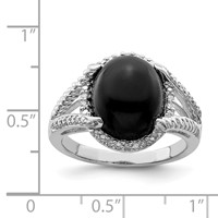 Sterling Silver Rhodium-plated Onyx and Diamond Ring view 3