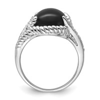 Sterling Silver Rhodium-plated Onyx and Diamond Ring view 2