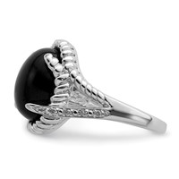 Sterling Silver Rhodium-plated Onyx and Diamond Ring view 4