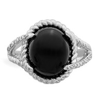 Sterling Silver Rhodium-plated Onyx and Diamond Ring view 5
