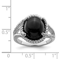 Sterling Silver Rhodium-plated Onyx and Diamond Ring view 3