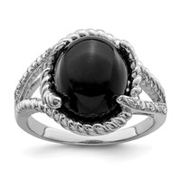 Sterling Silver Rhodium-plated Onyx and Diamond Ring view 1