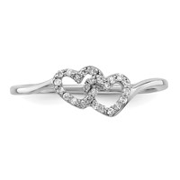 Sterling Silver Rhodium Plated Diamond Double Heart Promise Ring view 5