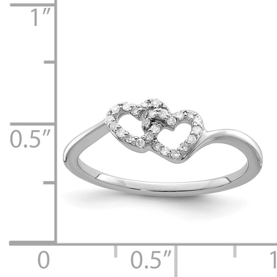 Sterling Silver Rhodium Plated Diamond Double Heart Promise Ring